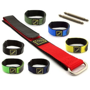 16mm 18mm 20mm 22mm Wrap-Around Nylon Waterproof Watch Strap Band Sport Hook & Loop, Black Red Orange Blue Green Yellow, Spring Bars