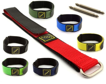 16mm 18mm 20mm 22mm Wrap-Around Nylon Waterproof Watch Strap Band Sport Hook & Loop, Black Red Orange Blue Green Yellow, Spring Bars