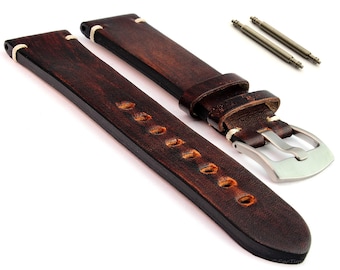 Dark Brown Genuine Leather Watch Strap: Barcelona, Stainless Buckle