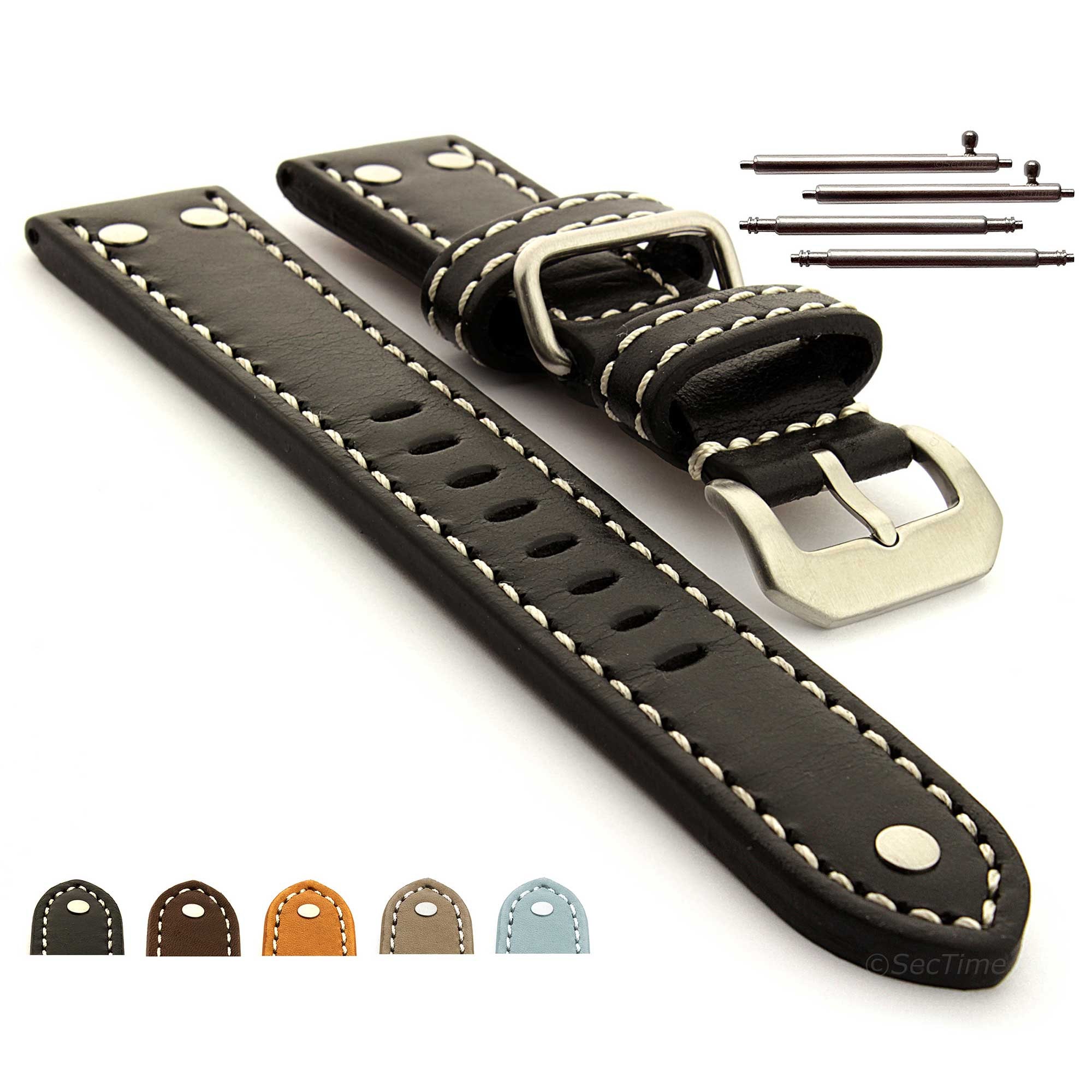 Cinturino Orologio Uomo In Pelle Genuina Con Fibbia – Marrone, Nero, Larghezze 20-24mm