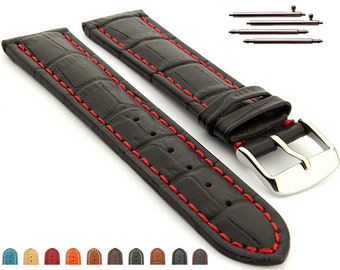 18mm 20mm 22mm 24mm 26mm 28mm Extra Long Quick Release / Classic Leather Watch Strap Band Croco Grain Brown Black Red Orange Blue White