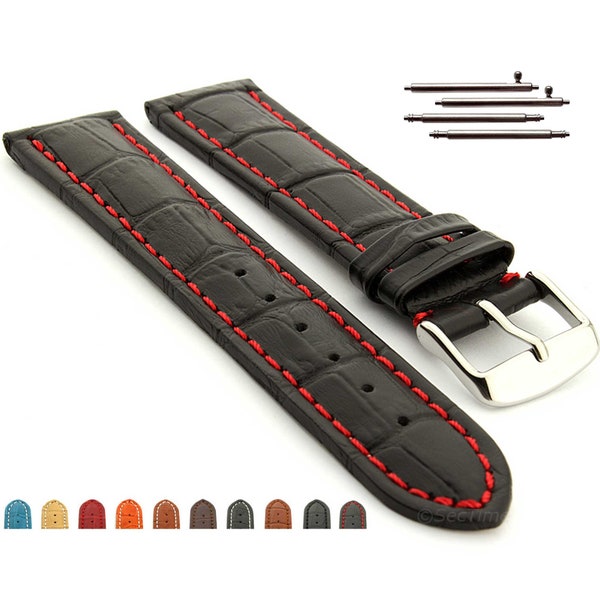 18mm 20mm 22mm 24mm 26mm 28mm Extra Long Quick Release / Classic Leather Watch Strap Band Croco Grain Brown Black Red Orange Blue White