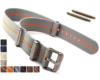 Correa NATO elástica de nailon/goma de 18 mm, 20 mm y 22 mm con asas fijas/estándar. Disponible en negro, gris, azul, beige, verde, naranja, blanco, rojo y marrón.