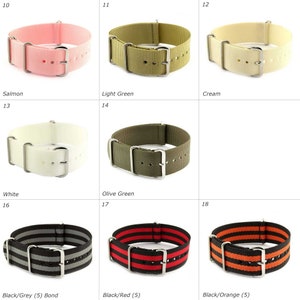 16mm 18mm 20mm 22mm 24mm Nylon Nato Watch Strap Band Fixed/Standard Lugs Black Grey Blue Green Red Brown Orange Yellow White Lilac Cream zdjęcie 3