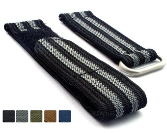18mm 19mm 20mm 21mm 22mm 24mm Two-Piece Quick Release Ribbed Nylon Hook & Loop Watch Strap Band Black Grey Blue Green Brown