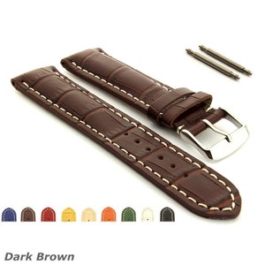 18mm 20mm 22mm 24mm Men's Genuine Leather Padded Watch Strap Band VIP Alligator Grain Brown Black Red Orange Blue Green Yellow White Cream