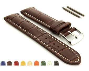 18mm 20mm 22mm 24mm Men's Alligator Grain Leather Padded Watch Strap with Buckle, Black, Brown, Blue, Red, Green, Beige, White, Yellow