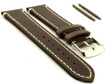 Brown Genuine Leather Watch Strap with Stainless Steel Buckle