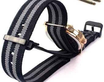 Correa de reloj NATO de nailon elástico con hebilla PVD (18 mm, 20 mm, 22 mm)
