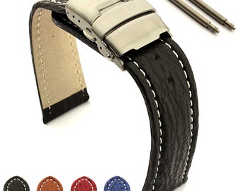Genuine Shark Leather Watch Strap with Stainless Steel Clasp