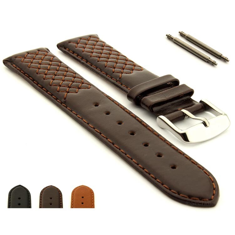 18mm 20mm 22mm 24mm Genuine Leather Cross Stitched Watch Strap Band Vinci Stainless Steel Buckle Quick Release Spring Bars Black Brown