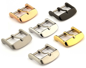 16mm 18mm 20mm 22mm 24mm 26mm Stainless Steel Tang Buckle SB for Watch Band Strap Polished Brushed Matte, Silver Yellow Rose Gold Black Grey