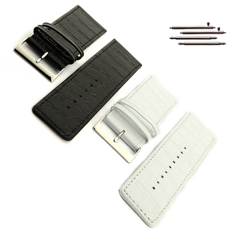 30mm 32mm 34mm 36mm 38mm 40mm Genuine Leather Replacement Watch Strap Band Croco Grain Spec WB Classic Quick Release Spring Bars Black White image 1