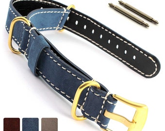 Wildleder Echtleder Uhrenarmband Band Nato Cayman Für Feste oder Standard Ösen SS. Goldfarbene Steckschnalle 18mm 20mm 22mm 24mm Braun Blau