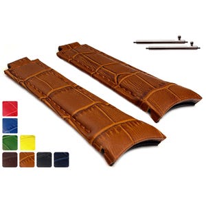 20mm/16mm/9mm Genuine Curved Leather Watch Strap Band in Alligator Grain Compatible w. R. Daytona Brown Black Blue Green Red Yellow RDC2016