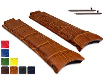 20mm/16mm/9mm Genuine Curved Leather Watch Strap Band in Alligator Grain Compatible w. R. Daytona Brown Black Blue Green Red Yellow RDC2016