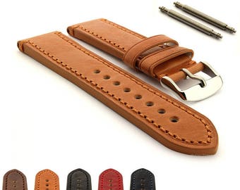 18mm 20mm 22mm 24mm Genuine Leather Watch Strap Band Grand Catalonia Brown Black Red Blue, Stainless Steel Buckle Spring Bars