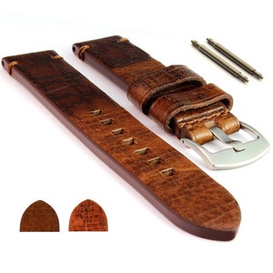 20mm 22mm 24mm Brown Old-look Genuine Leather Watch Strap Band Pride Stainless Steel Buckle and Spring Bars