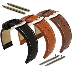 18mm 20mm 22mm 24mm Genuine Leather Watch Strap Band Havan Black Brown, Standard / Quick Release Spring Bars, Stainless Steel Buckle