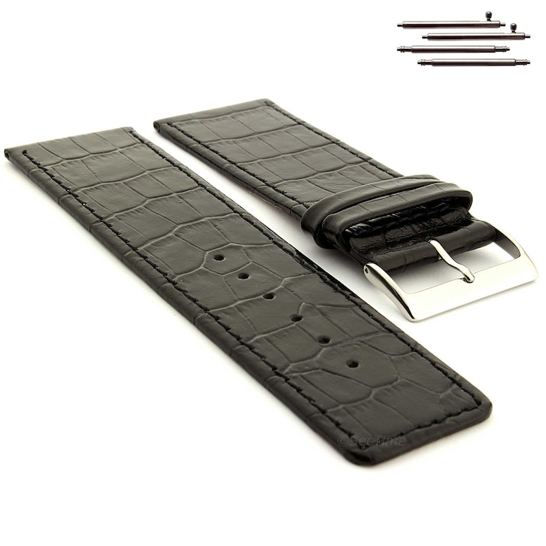 30mm 32mm 34mm 36mm 38mm 40mm Genuine Leather Replacement Watch Strap Band Croco Grain Spec WB Classic Quick Release Spring Bars Black White Black