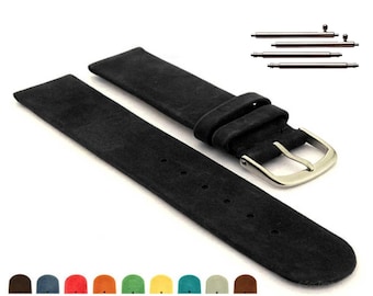 12mm 14mm 16mm 18mm 20mm 22mm Suede Genuine Leather Watch Strap Band Malaga Classic / Quick Release Spring Bars, Black Brown Blue Red Orange