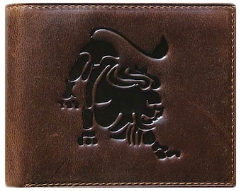 Unique Bi-Fold Brown Genuine Leather Wallet ID Credit Card Holder Zodiac LEO