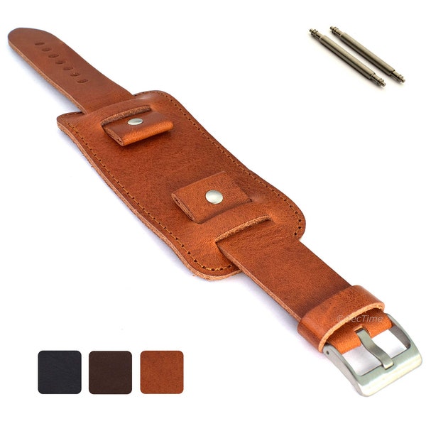 18mm 20mm 22mm 24mm Black Brown Men's Genuine Leather Watch Strap Band Wrist Cuff Pad Buckle Pad Stainless Steel Buckle Spring Bars