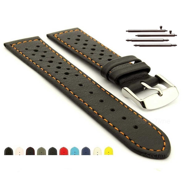 18mm 20mm 22mm Quick Release Genuine Leather Perforated Watch Strap Band Rally Racing RIDER Black Red Blue White Yellow Grey Pink Pistachio