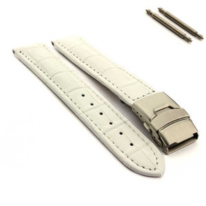 18mm 20mm 22mm 24mm 26mm Men's Genuine Leather Watch Strap Band White Stitching Croc Grain Deployant Clasp Brown Black Blue Red Green White