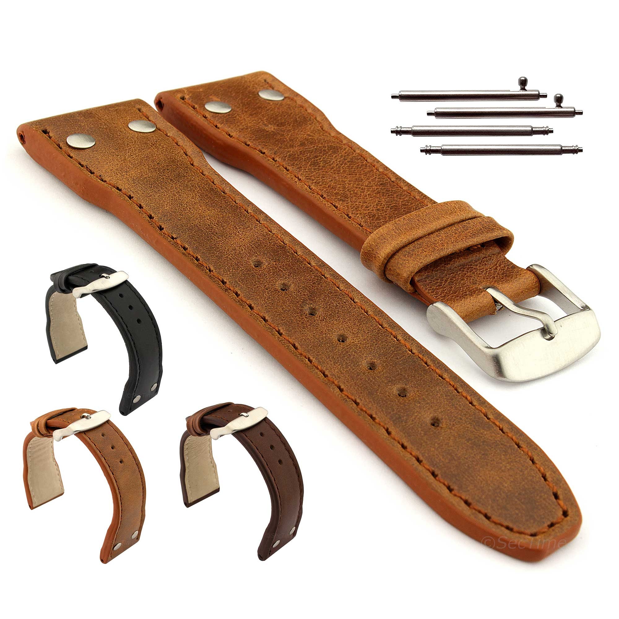 18mm 20mm 22mm 24mm Genuine Leather Watch Strap Band Pilot, Rivets,…