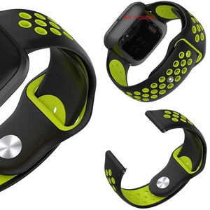 Peut inclure: Bracelet de montre en silicone noir et vert avec un design perfor&eacute;. Le bracelet est compatible avec les montres intelligentes avec un bracelet de 20 mm.