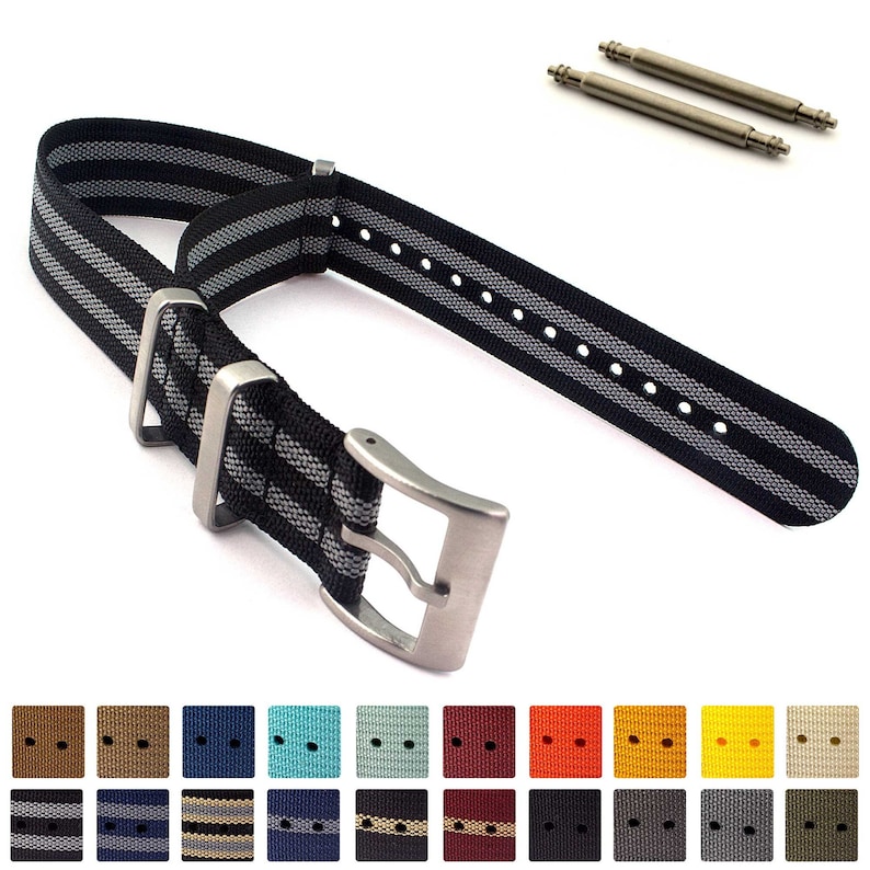 18mm 19mm 20mm 21mm 22mm 24mm Ribbed Nylon Nato Watch Strap Band Fixed/Standard Lugs Black Grey Blue Green Orange Maroon Yellow Khaki zdjęcie 1