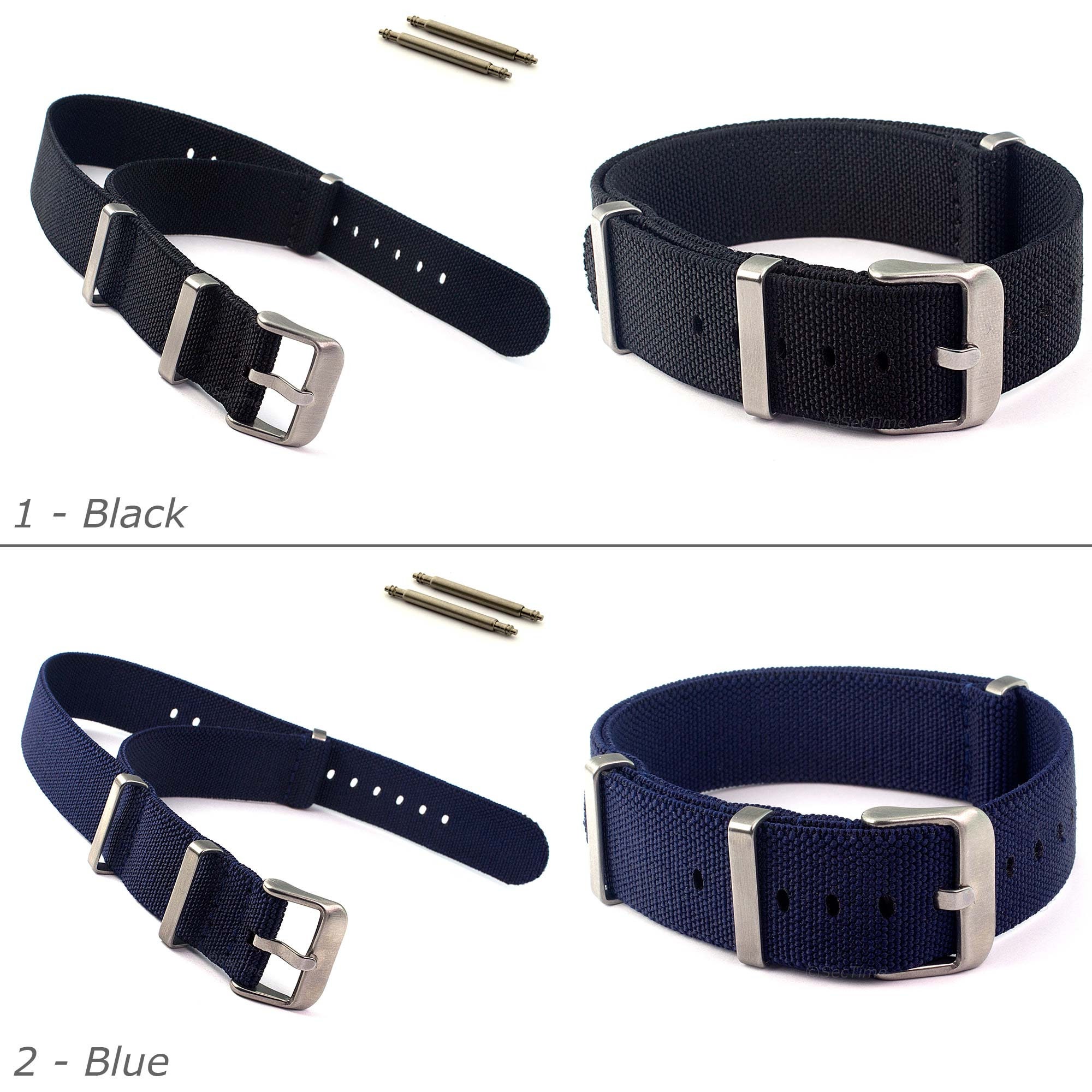 Cinturino in nylon SEAL blu scuro per orologi | Cinturino per orologio in nylon monoblocco | Fascia passante da 18 mm, 20 mm e 22 mm - Italia