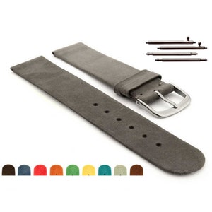 12mm 14mm 16mm 18mm 20mm 22mm Suede Genuine Leather Watch Strap Band Malaga Classic / Quick Release Spring Bars, Black Brown Blue Red Orange