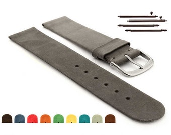 12mm 14mm 16mm 18mm 20mm 22mm Suede Genuine Leather Watch Strap Band Malaga Classic / Quick Release Spring Bars, Black Brown Blue Red Orange