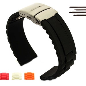 18mm 20mm 22mm 24mm Silicone Rubber Resin Watch Strap Band Deployant Clasp Classic, Quick Release Spring Bars Black Red Orange White Blue GM