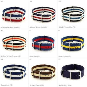 16mm 18mm 20mm 22mm 24mm Nylon Nato Watch Strap Band Fixed/Standard Lugs Black Grey Blue Green Red Brown Orange Yellow White Lilac Cream zdjęcie 6