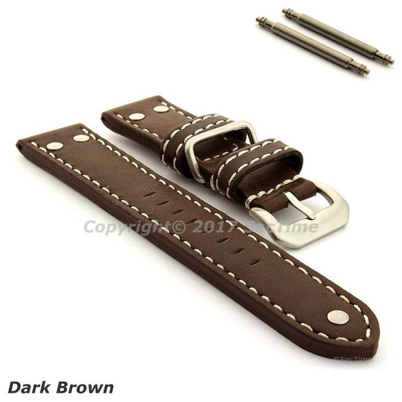 22mm 24mm 26mm Riveted Genuine Leather Watch Strap Band Etsy