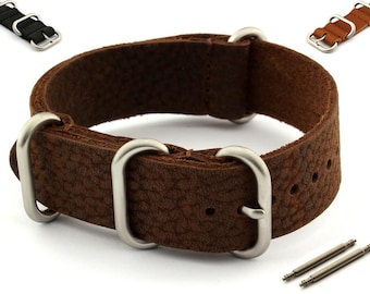 Genuine Leather Vintage Style Nato Watch Strap, Military Brown Black Tan
