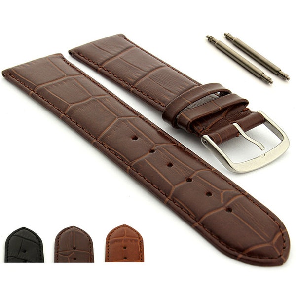 Pulseira extra longa em couro com textura de crocodilo e fivela de aço inoxidável, Louisiana