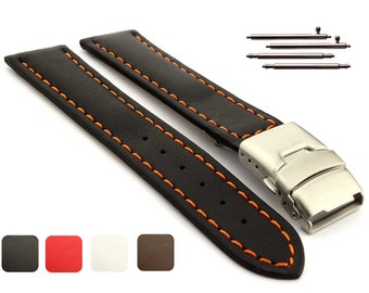 18 mm 20 mm 22 mm 24 mm 26 mm Bracelet de montre en cuir véritable avec boucle déployante Canyon Barrettes à ressort classiques / à dégagement rapide Noir rouge blanc marron