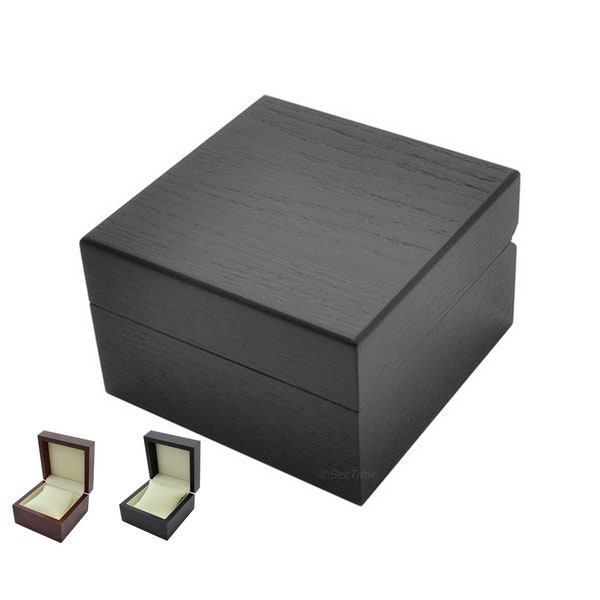 New Classic Wooden Watch Box Case Single Storage for 1 Wristwatch Velour Cushion - Brown, Black