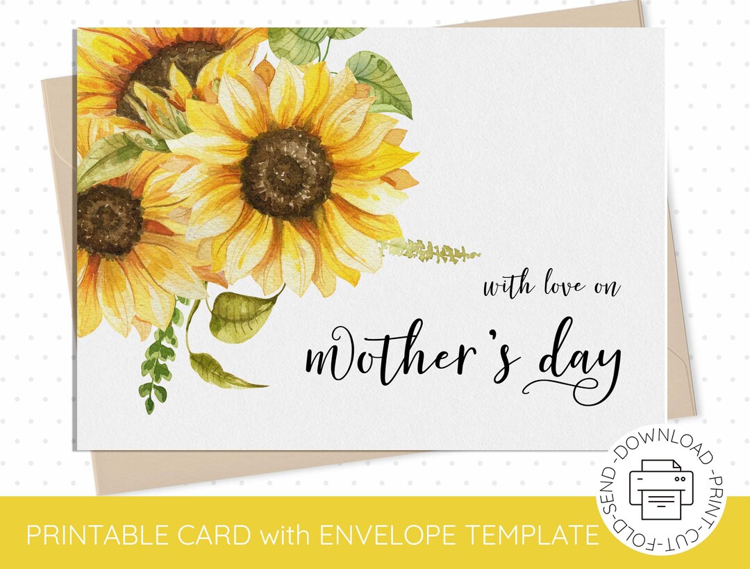 Mother's Day Card Printable, Sunflower Mother's Day Card, Floral Mother