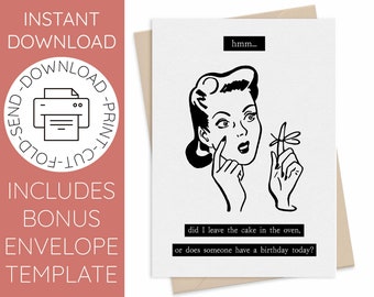 Retro Housewife Humor, 50s Housewife, Printable Birthday Card, Funny Housewife, Best Friend Birthday Card, Funny Card for Wife