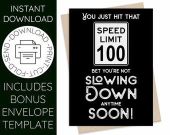 100th Birthday Card, Milestone Birthday Card, Racing Birthday Card, Car Lover Birthday Card, Printable Birthday Card, Dad Birthday Card