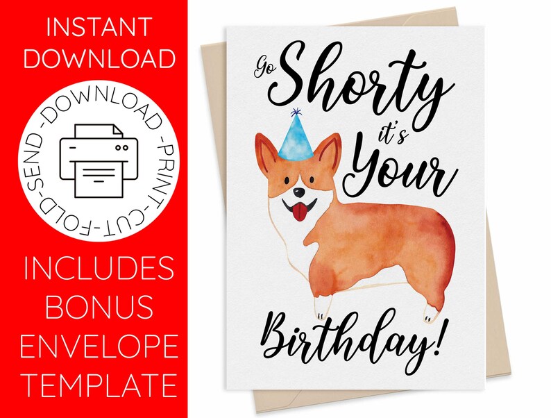 Printable Birthday Card, Funny Dog Card, Corgi Birthday Card, Rap ...