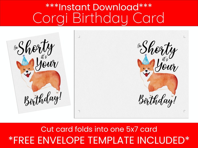 Printable Birthday Card Funny Dog Card Corgi Birthday Card - Etsy