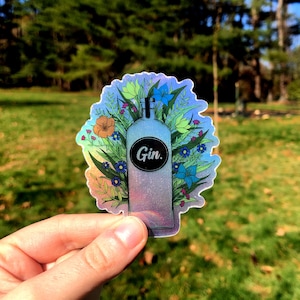 Holographic Gin & Flowers Sticker // Alcohol // Holographic Sticker