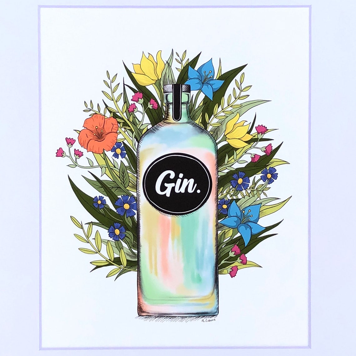 Gin Illustration Art Print 8x10 Matted Print 11x14 Etsyde