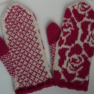 Ladies gloves, Hand knitted purple and white women gloves, Christmas gifts for her, Girlfriend gift, Winter knit accessories, Knit mitten